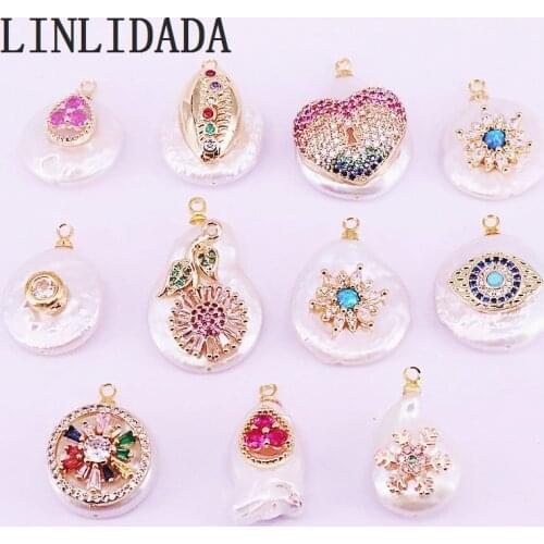 8Pcs New fashion freshwater pearl pendant,popular cubic zirconia &pearl jewelry pendant,accessories diy wholesale