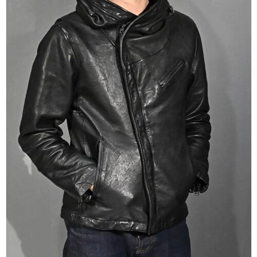 Free shipping.New arrival.Japan slim style Genuine Leather jacket.tanned sheepskin clothes.men black vintage leather coat