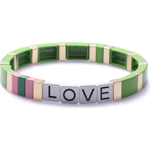 Summer Tile Bracelets Enamel Tile Bead Bracelets Elastic Rectangle Beaded Stretch Bracelet for Women Stackable Colorblock Bangle