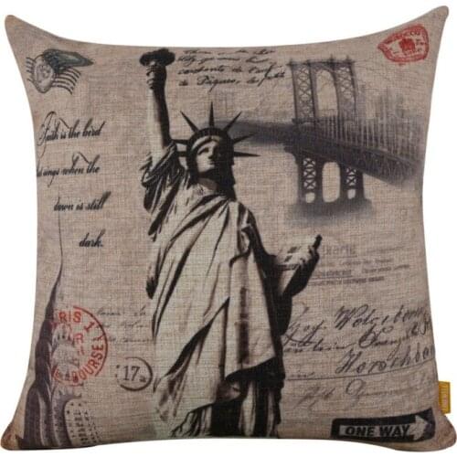 LINKWELL 45x45cm Retro New York Statue of Liberty USA Cushion Cover throw pillowcase Golden Gate Bridge Empire State of Building