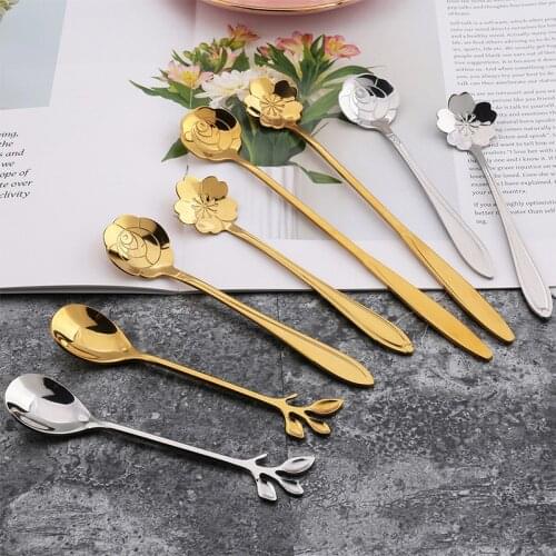 Stainless Steel Spoon Cherry Blossom Rose Dessert Spoon Fork Coffee Mixing Spoon Kitchen Ice Cream Creative Tableware