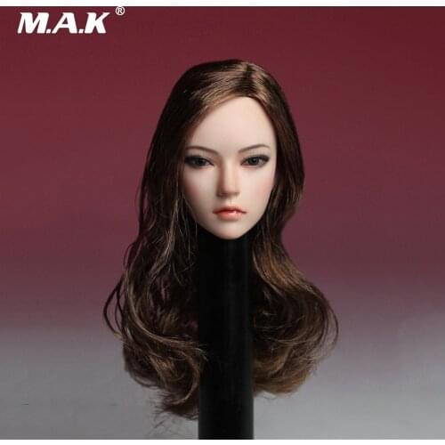 1/6 Scale Female Head Sculpt Long Curly Hair Asia Female Head Carving for 1:6 Woman Figure Body