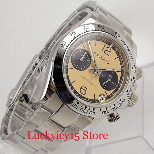 Fashion PARNIS Brand 39mm Quartz Mens Watch With Chronograph Function Date Window 24 hours