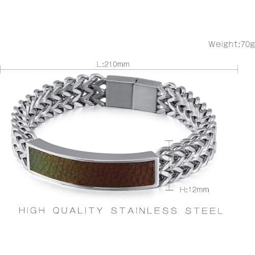 Fashion Stainless Steel Dubai Gold Link Chain Bracelet For Men Colorful Leather Charm Mesh Chain Wristband Male Bracelet Jewelry