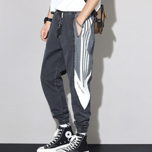 2021 New Simplicity Side Striped Print Stretch Casual Jeans Mens Spring And Summer Cropped Trousers Loose And Comfortable