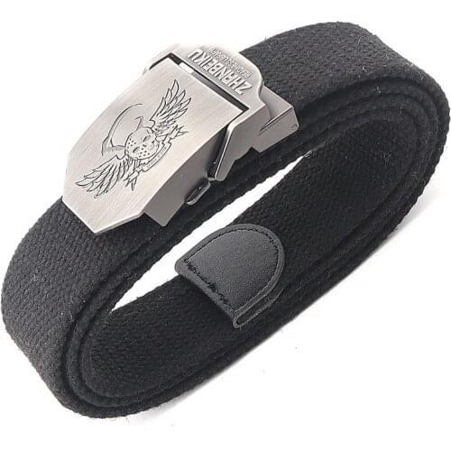 Mens Metal Slide Buckle Waist Belts Canvas Military Fashion Jeans Accessories Cowboy Street Skull Breathable Leisure Cinto Red