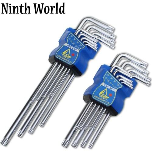 9Pcs Box End Wrench Tool Set Anti Tamper Proof Torx Key Bit Wrench L-Shape T10 T1 T20 T25 T27 T30 T40 T45T50 Length Type 2 Size