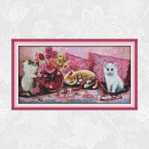 The three kittens Patterns Cross Stitch Kits 14CT Printed Fabric 11CT Counted Canvas Chinese Cross-stitch Embroidery Sets