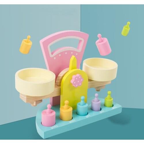 Montessori Educational Toy Small Wooden Balance Scale Toy With Weights For Kids baby Birthday Early Educational Gifts