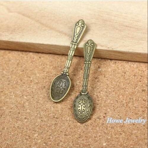 Wholesale 28 pcs quality Antique bronze Spoon Pendant Alloy DIY Fashion charm Bracelet Necklace Jewelry Accessories