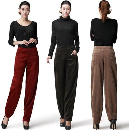 Autumn high waist female cotton corduroy loose fashion bloomers middle-age plus size casual pants