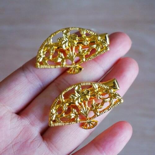 A pair Gold Plated Fan Alligator Clip Metal hair Pins Duckbill Clips Pins Hairpin for woman Girl Accessories