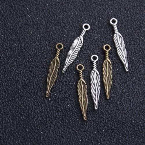 20pcs 5*29mm Metal Small Feather Charms for Jewelry Making DIY Antique Brass Zinc Alloy Feather Pendant Charms