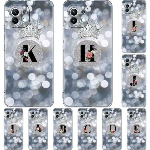 Clear Case for Xiaomi Mi Poco X3 NFC M3 11 10T Lite Phone Soft Cover Note 10 Pro 9T Transparent Celular Capa Bling Flower Letter