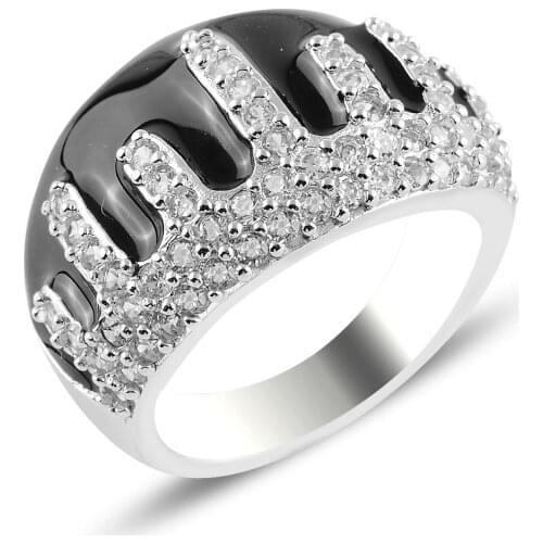 Silver 925 Sterling Enamel & Zircon Crystal Ring