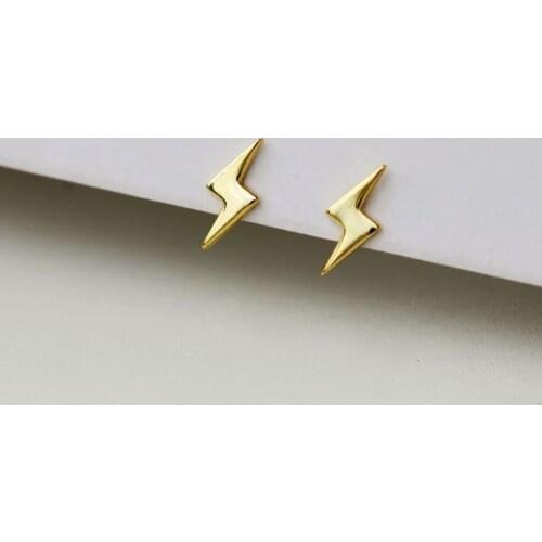 925 sterling silver earring cute Mini lightning stud earrings Personality simple trend female girl boy silver ear jewelry