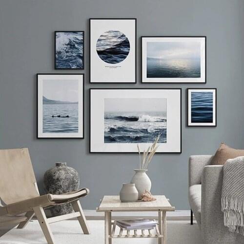Scandinavia Blue Sea Wall Art Poster And Print Sea Wave Canvas Painting Quotes Art Prints Modern Pictures Living Room Home Decor