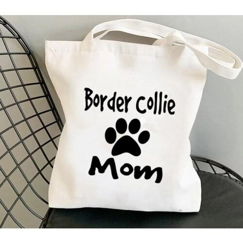 2021 Shopper MOm Border Collie Printed Tote Bag women Harajuku shopper handbag girl Shoulder shopping bag Lady Canvas Bag