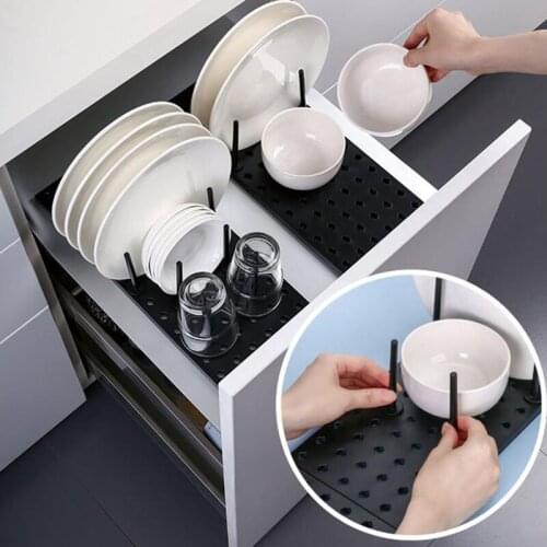 Adjustable Tableware Organizer Dish Storage Rack Cup Plate Bowl Pot Lid Holder Drawer Retractable Drain Bowl Rack For Kitchen