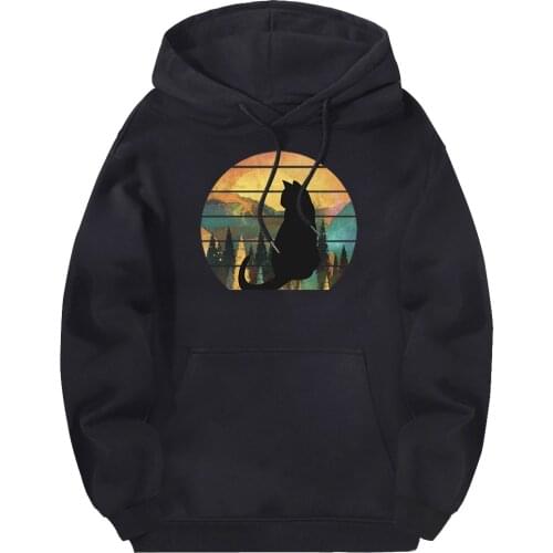 Streetwear Cats Prints Sweatshirts Man Hooded Harajuku Pullovers New Arrival Clothing Full Sleeve Hoodies Black Supoleron Hombre