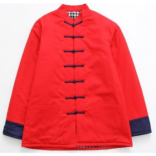 Traditional Chinese Clothes Han Suit Coat Kung Fu Tai Chi Uniform Male Thick Jacket Winter New Mens 100% Cotton Wadded Jacket