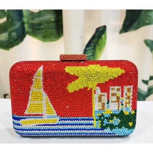 Red/Blue/Orange Colors Evening Clutch Bag Women Party Purse Fashion Ladies Crystal Mini Minaudiere Diamond Bagstone Prom Purses