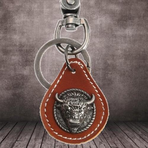 Vintage Bull Head Keychain Pendant Hanging Ornaments Zinc Alloy Zodiac Animal Ox Key Chain Keyring Car Bag Accessories Jewelry G