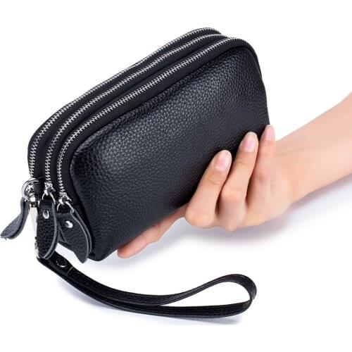 Roomy Organizer Wallet Women Genuine Leather Clutch Coin Purse Casual Wristlet Mobile Phone Bag