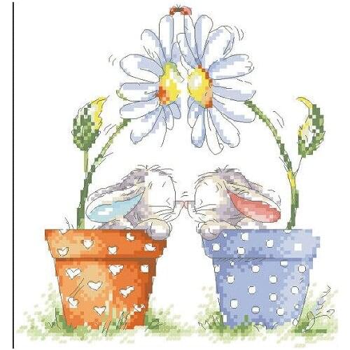 Embroidery Package Free Shipping Cross Stitch Kits Rabbit Flower Vase