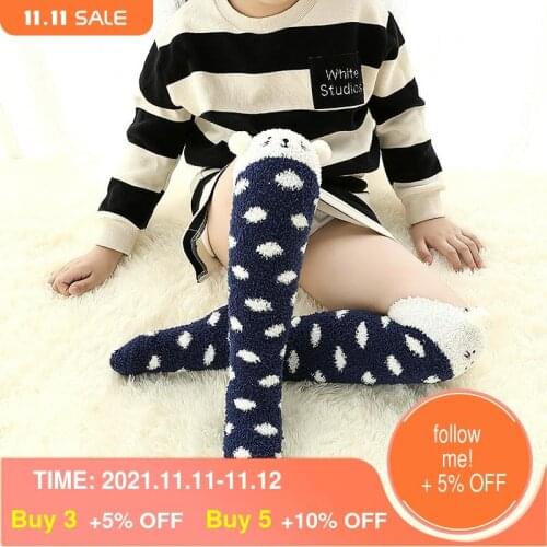 YWHUANSEN 1 Pair Winter Warm Coral Fleece Knee High Socks For Kids Christmas Girls' Long Socks Cute Animal Childrens Leg Warmer