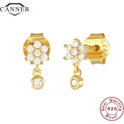 CANNER 925 Sterling Silver Snowflake Fashion Diamond Stud Earrings for Women Crystal Zircon Piercing Earring Earings Jewelry
