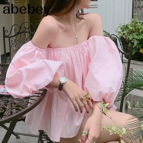 Sexy Off Shoulder Bustier Women Mesh Spliced Blouse Puff Long Sleeve Shirt Female Cropped Tube Tops Blouses Corset