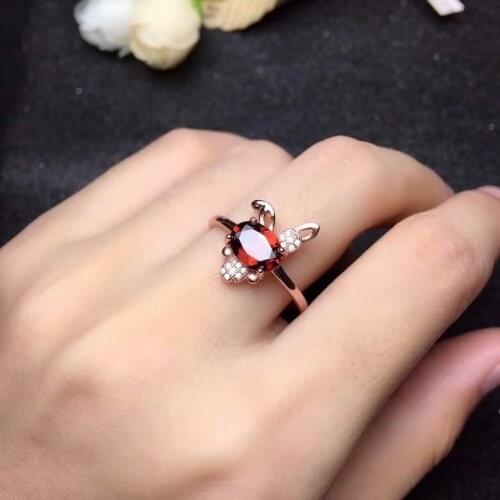 Fashion 925 sterling silver inlaid with natural Garnet ring live ring female ring cute bunny give girlfriend gift