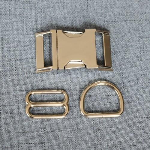 100 Sets 15mm 20mm 25mm Silver Metal Hardware D Ring Adjuster Belt Strap Slider Release Buckle For Paracord Dog Collar Accessory