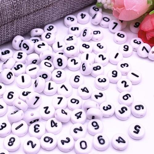 100pcs/lot 7x4mm "0-9" multicolour White Round Numbers Acrylic Loose Spacer Beads for Jewelry Making DIY Bracelet Accessories