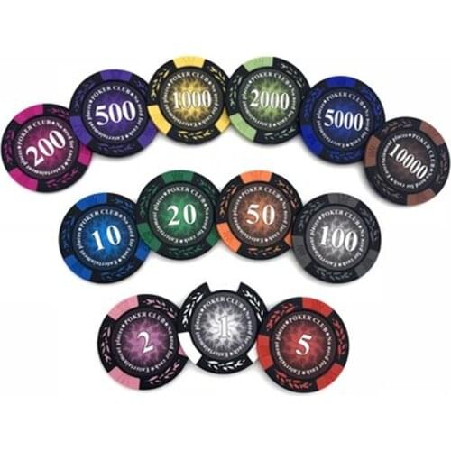 25PCS/Lot 14g Crown Wheat PokerClub Film Chips Coins Baccarat Texas Hold'em Double Color Crown Clay Poker Playing Chips Qenueson