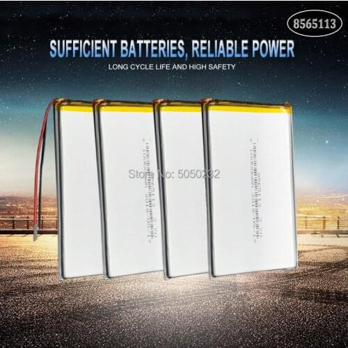 4pc 10000mAh 3.7V 8565113 Lithium Li-polymer Rechargeable Battery Li-ion Li Po cells For Tablet DVD GPS Medical Device