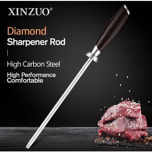 XINZUO Diamond Sharpener Rod Kitchen Knife Accessories High Carbon Stainless Steel Comfortable Nature Ebony Wood