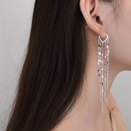 ARLIE Light Luxury 925 Sterling Silver Long Tassel Hoop Earrings for Women Temperament Heart Gorgeous Earring Party Jewelry Gift