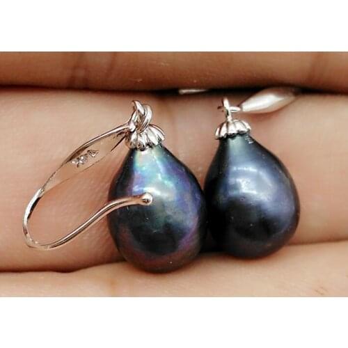 Free shipping HOT PERFECT 10-12 MM AAA+ BLACK tahitian Dripping PEARLS EARRING 925silver