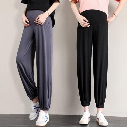 Large Size Maternity Pants Summer Thin Wide-Leg plus Size Loose Casual Cropped Tencel Long Pants Summer Maternity Pants Fashion