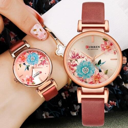 CURREN Casual Beautiful Flower Design Leather Watch Women Luxury Fashion Ladies Bracelet Quartz Women Watches часы мужские