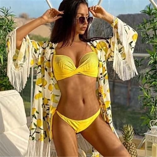 Fanceey Two Pieces Set Bikinis 2021 Swimwear Women Swimsuit Separate Bathing Suit Push Up Sexy Shiny Swimming Suit for Women
