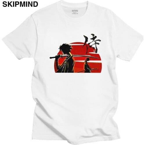 Trendy Mens Samurai Champloo T-shirt Short Sleeves Pure Cotton Tee Shirts O-neck Streetwear Mugen Jin Anime Manga Tshirt Gift