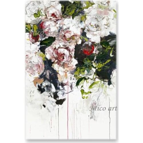 Modern Newest Handmade Living Room Decoration Texture Flower Canvas Oil Painting Wall Art Unframed Wall Hangings Floral Picture