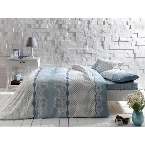 Tac Ranforce Double Duvet Cover Set Sally Blue Duvet Cover:200x220cm Bed Sheet: 240x260cm Pillow Case:50x70cm (2 Pieces)