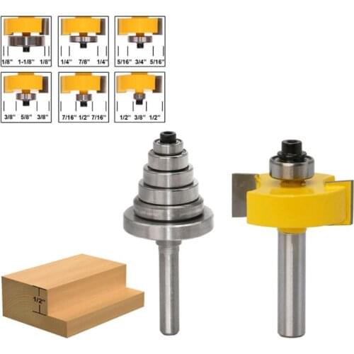 Rabbet Router Bit with 6 Bearings Set 1/2" 8MM Shank Woodworking Cutter Tenon Cutter for Wood Engraving Tools