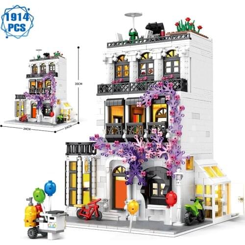 DIY Expert Architecture Assembly Building Blocks Ideas European Flower Street Model Bricks Construction Toys for Kids Gifts