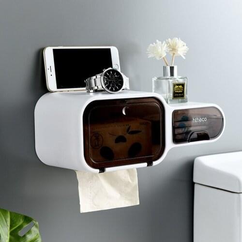 Tissue Box Toilet Bathroom Roll Toilet Paper Holder Wall Mounted Waterproof Paper Holder Bathroom Paper Roll Holder No Drilling