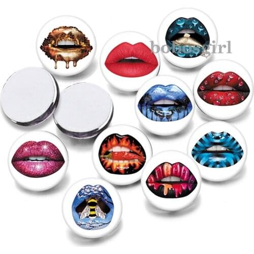 Lip print kiss 12mm18mm 20mm Snap button jewelry DIY Bracelet Round photo glass cabochons P6730